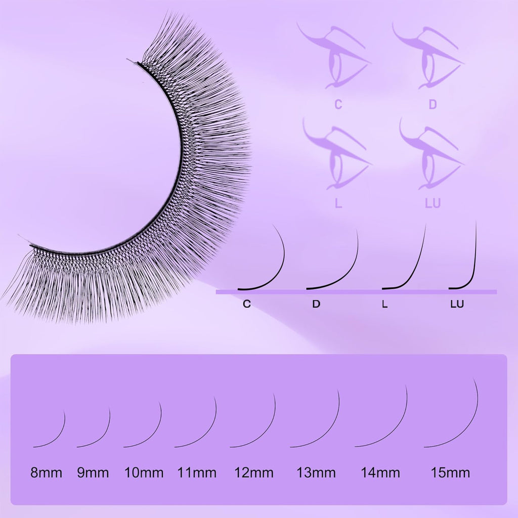 NATUHANA 5D U Lash Extensions 0.07 C Curl 8-14mm Mix Premade Fans Black