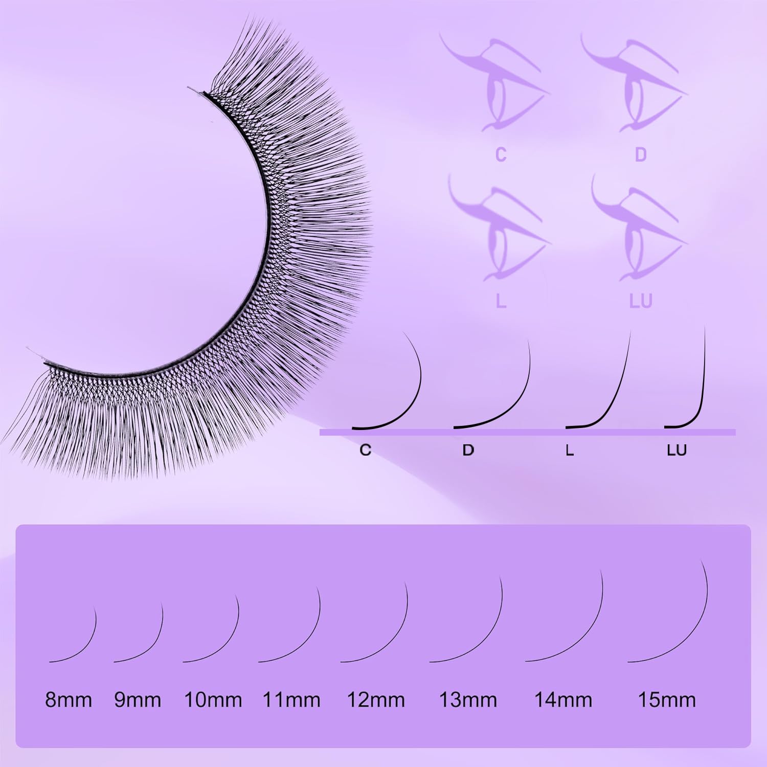 NATUHANA 5D U Lash Extensions 0.07 C Curl 8-14mm Mix Premade Fans Black