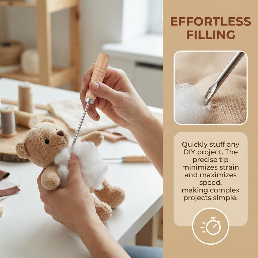 Angoily Stuffing Tool, Cotton Fillings Plug Awl with Wooden Handle Tool Stuffed Doll Filler DIY Toy Filling Device for Cotton Dolls Plush Toys Pillow Stuffer