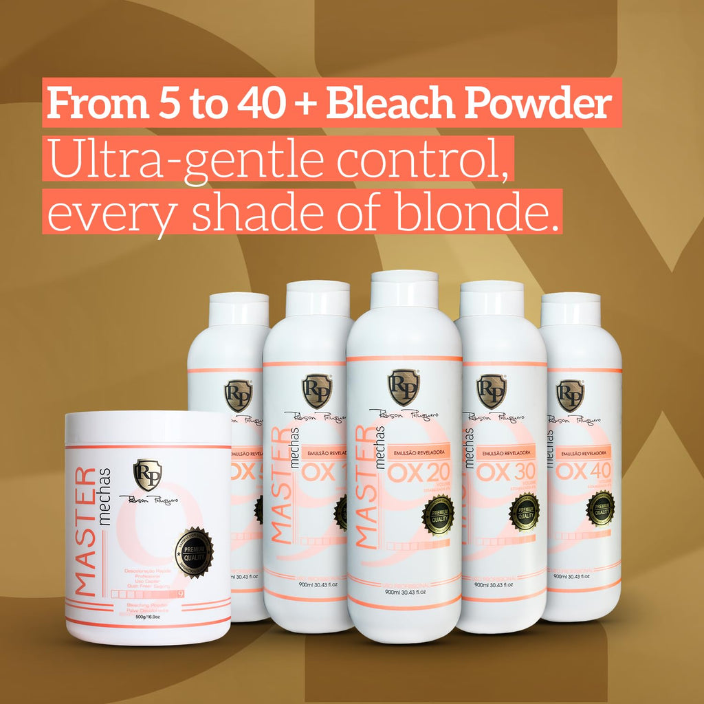 Robson Peluquero Master Mechas Professional Hair Bleach Kit – 500g Bleach Powder (3 units) +900mL OX 5 Volume Developer (3 units)| Highlights, Bleach Hair & All Lightening Techniques,Softening Agents