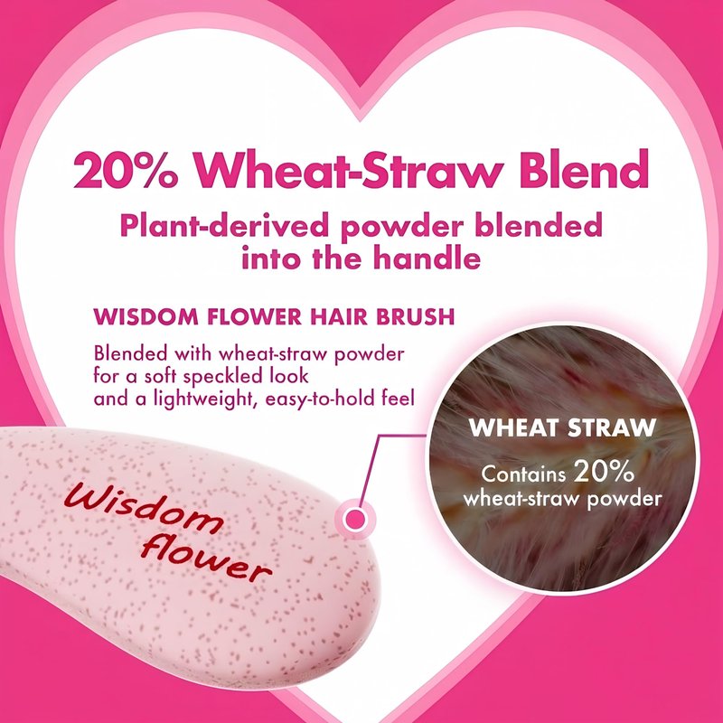 Wisdom Flower Detangler Brush – Heart-Shaped Detangling Brush for Curly, Wavy, Thick Hair – Sakura pink Hairbrushes for Women with Bowl-Curve, Flexible Bristles, Blow Dryer Safe, Small