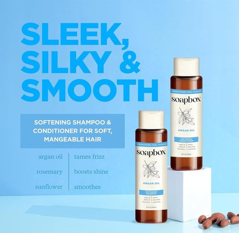Soapbox Argan Shampoo & Conditioner Set - Volumizing, Vegan, Color Safe | 16oz Each (Pack of 2)