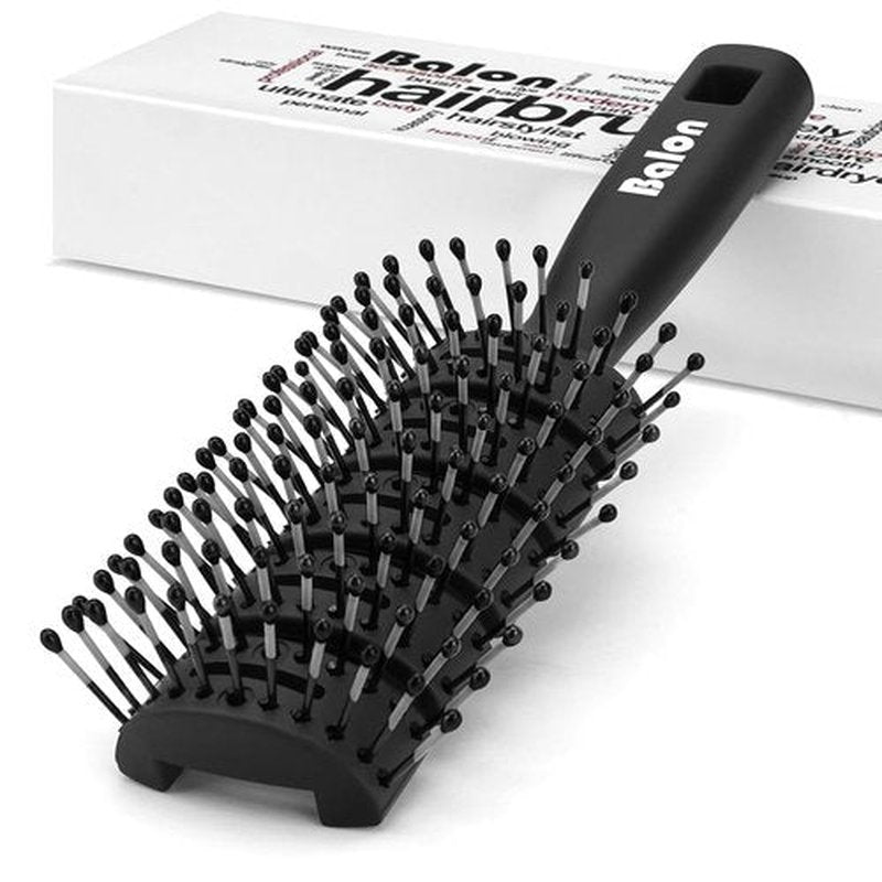 Balon Hair Brush - Speed Dry Vent Brush for Pain-Free Detangling | Ideal for Curly Hair (Black)