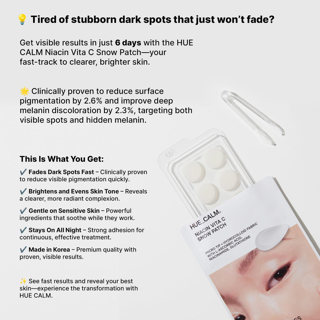 HUECALM Niacin Vita C Snow Patch - Fast Dark Spot Removal, Gentle & Effective Whitening Patch, High Adhesion & Long-Lasting Results, Dermatologically Tested, Korean Skincare