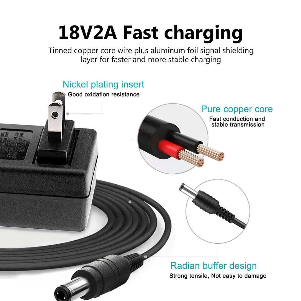 RCBCH 18V 2A AC Adapter Power Supply 36W Switching Wall Mounted Power Adapter Compatible with LED Lights Speakers webcams and More DC 3.5x1.35mm 4.0x1.7mm Equipment (6 ft)