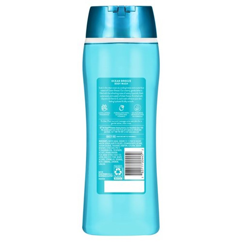 Suave Ocean Breeze Moisturizing Body Wash with Glycerin & Vitamin E, Hydrating Formula For Soft, Smooth Skin, Long Lasting Fragrance, 18 FL OZ, 6 Count