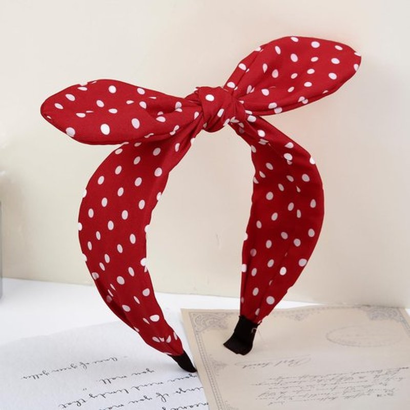 Huachi 2PCS Polka Dot Headbands for Women Red & Black Bow Bunny Ears Headband Halloween 50s Outfit Accessories Cute Retro 1950s Costume Party Favor Headwear Headpiece