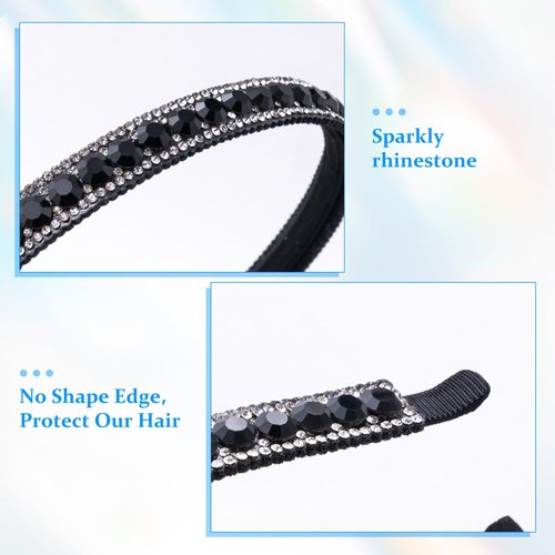 HINZIC Non-Slip Rhinestone Headbands for Women, Sparkling Crystal Hair Bands for Bridal Wedding, Bling Diamond Hair Styling Clips Accessories for Girls- Black