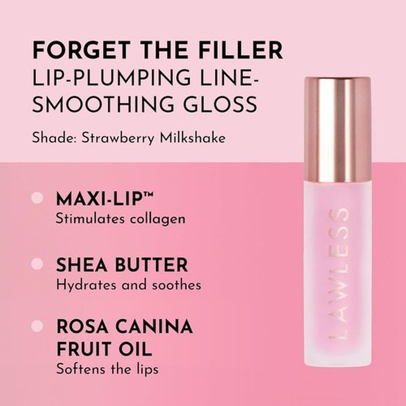 Lawless Forget The Filler Lip Plumping Gloss - Strawberry Milkshake | Volumizing & Hydrating Formula 0.11 oz