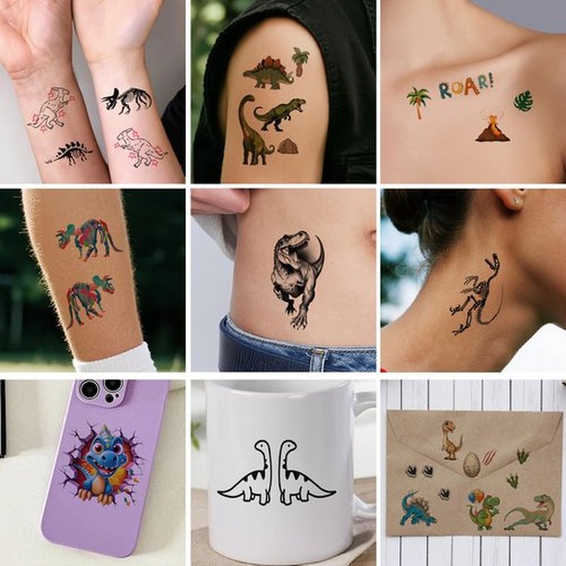 77PCS Dinosaur Temporary Tattoos for Kids, 17PCS Half Sleeve Tyrannosaurus T-Rex Triceratops Temporary Tattoos for Boys, 60PCS Raptor Dino Fake Tattoos for Boys Girl Cosplay Birthday Party Favors