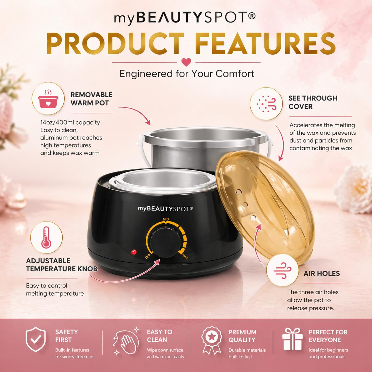 My Beauty Spot Wax Warmer for Hair Removal Kit – Wax Machine Kit for Women – At Home Hair Removal Wax Kit – Full Body Bikini Brazilian – Includes Wax Beads & Sticks