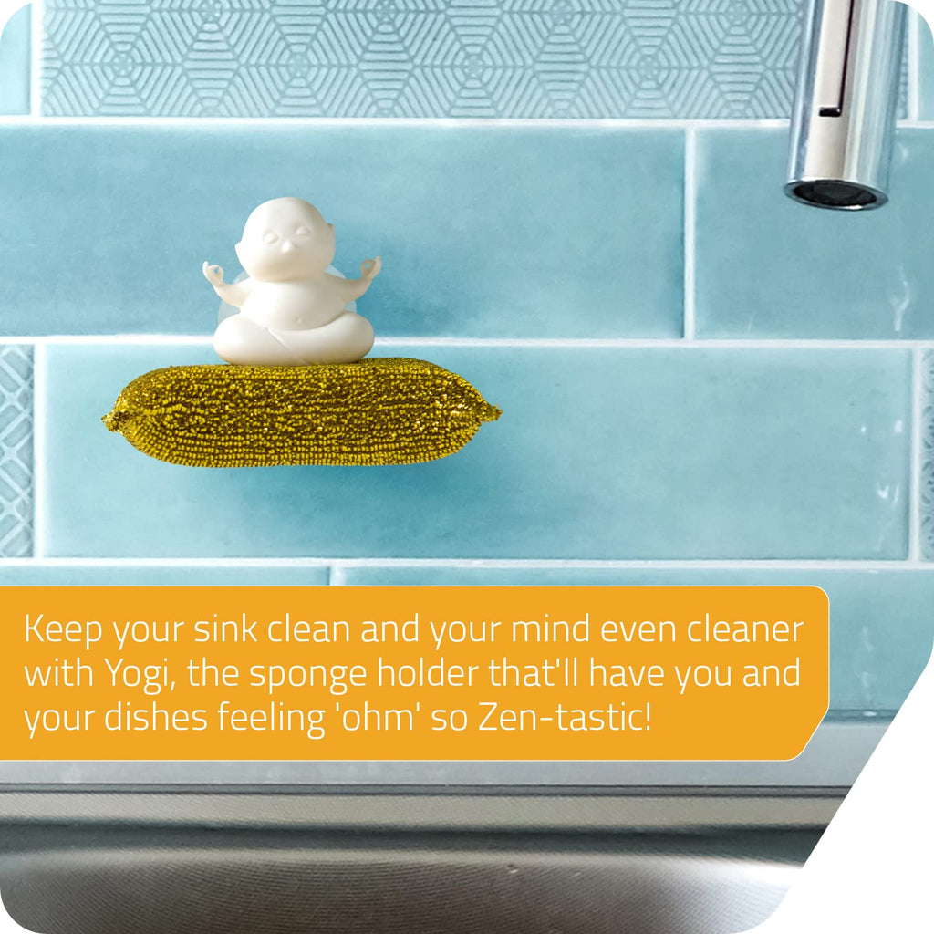 PELEG DESIGN Yogi Sponge Holder, Cute Plastic Sponge Holder for Kitchen Sink with Suction Cup,Dish Sponge Caddy Holder,Dries All Types of Sponges - Sponge Included