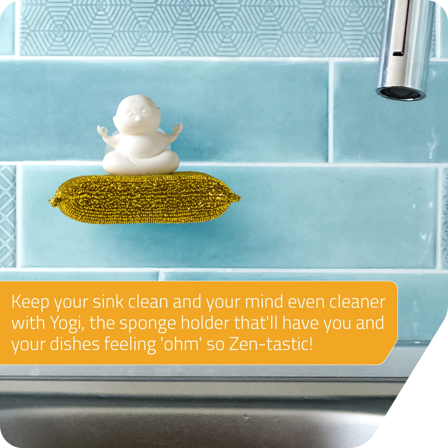 PELEG DESIGN Yogi Sponge Holder, Cute Plastic Sponge Holder for Kitchen Sink with Suction Cup,Dish Sponge Caddy Holder,Dries All Types of Sponges - Sponge Included