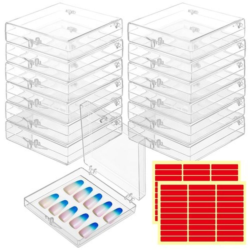 30 PCS Press on Nail Storage Boxes, Clear Nail Container with Double-Sided Tape, Acrylic Artificial Nail Display Box, Transparent Acrylic Nail Organizer Case, Small Acrylic Box for Nail Salon