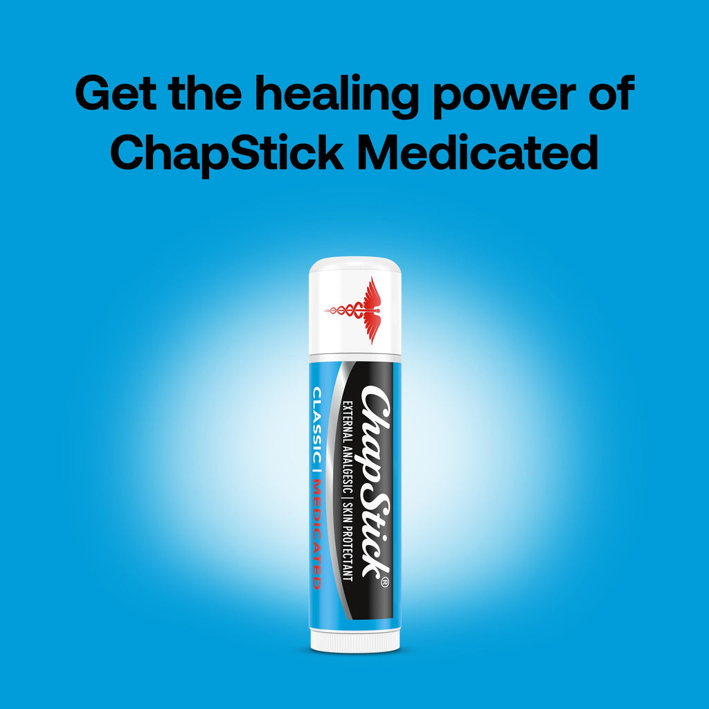 ChapStick Bulk Medicated Lip Balm 12-Pack – External Analgesic, Skin Protectant for Dry Lips & Cold Sore Pain Relief, 0.15 Oz Ea