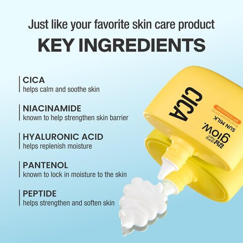 GANGNAM Glow CICA Sun Milk - SPF 50 Moisturizer | Invisible Broad Spectrum Sunscreen for Face - 1.69 fl. oz.