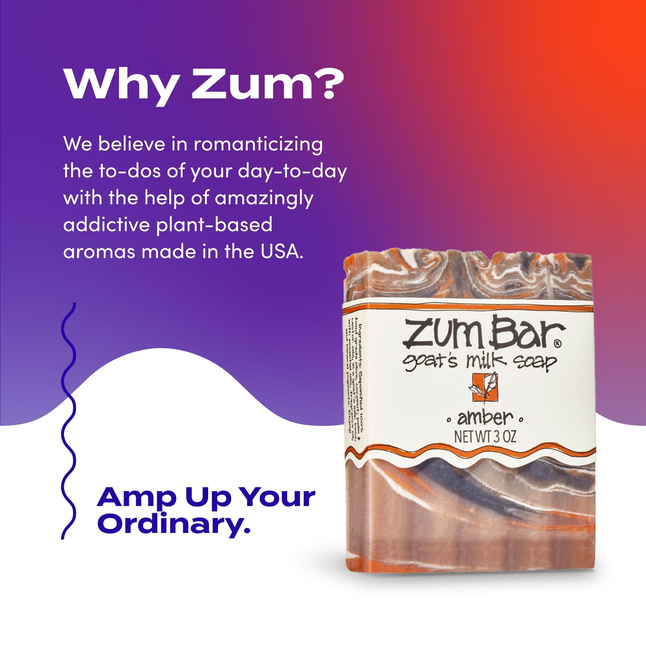 Zum Indigo Wild Goat's Milk Soap Bar - Bar Soap for Hands & Body Made with Essential Oils - 3 oz - Amber (6 Pack)