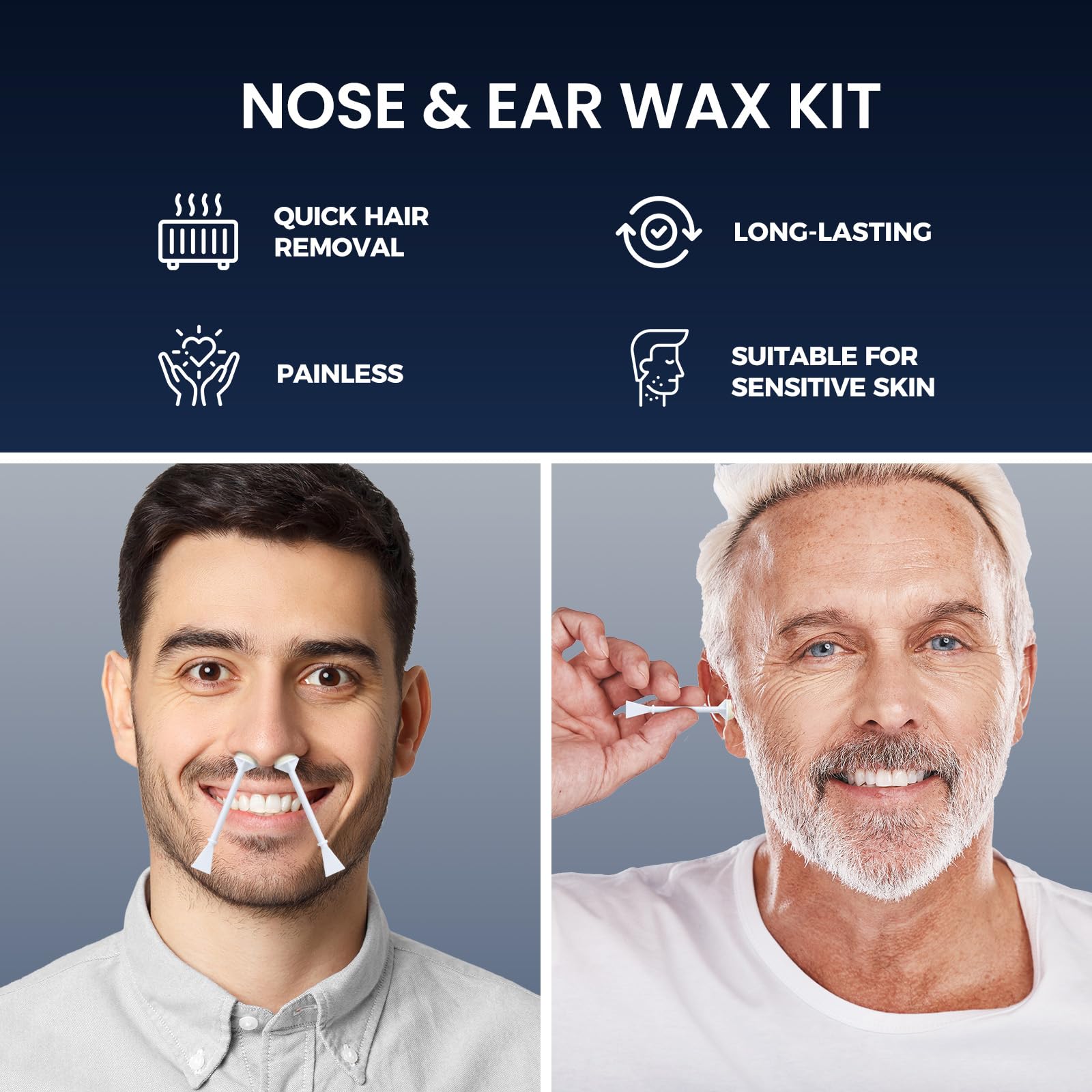 SUERBEATY Nose and Ear Hair Wax Kit for Men 100g Wax 40 Sticks USB Heating Smart Temp Control Upgraded Size Multi-Accessories Dark Gray