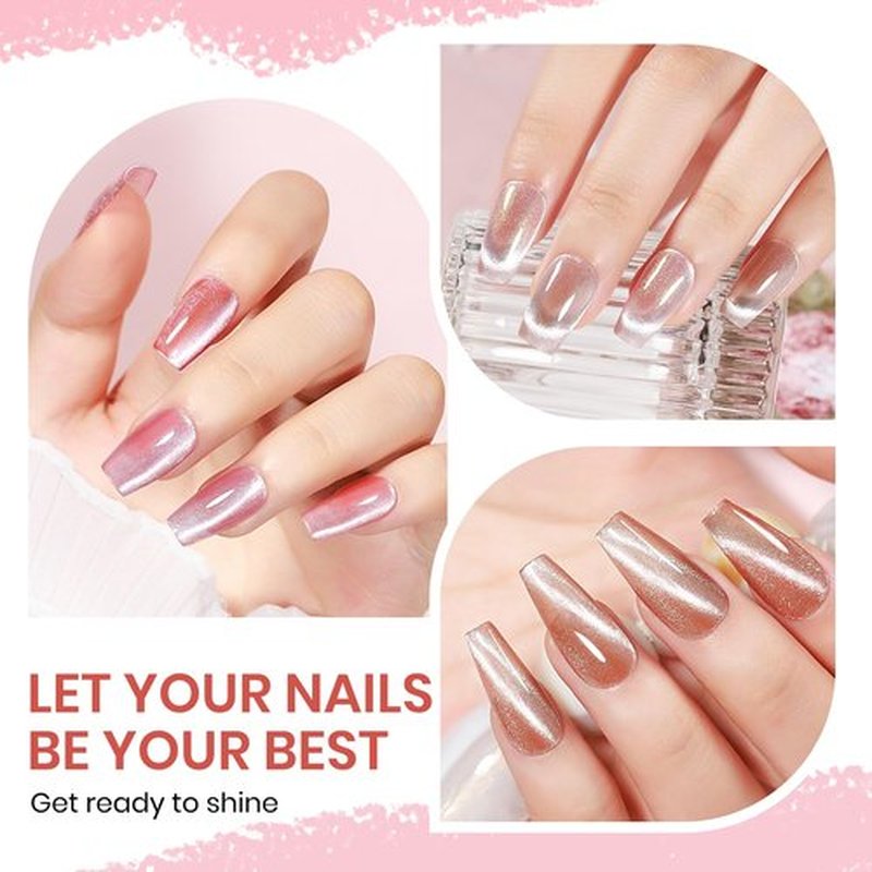 SUPWEE Cat Eye Nail Polish Non Gel, Magnetic Quick Dry Nail Polish Set Shimmer Glitter Nude Pink Natural Color Air Drying Fast Fingernail Lacquer High Glossy Manicure DIY Salon Gift for Women Girl