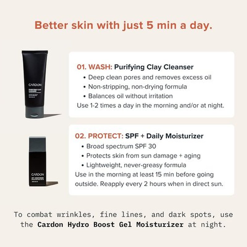 Cardon Daily Skincare Set for Men - Face Moisturizer with SPF 30 & Clay Face Wash | Perfect Gift Idea