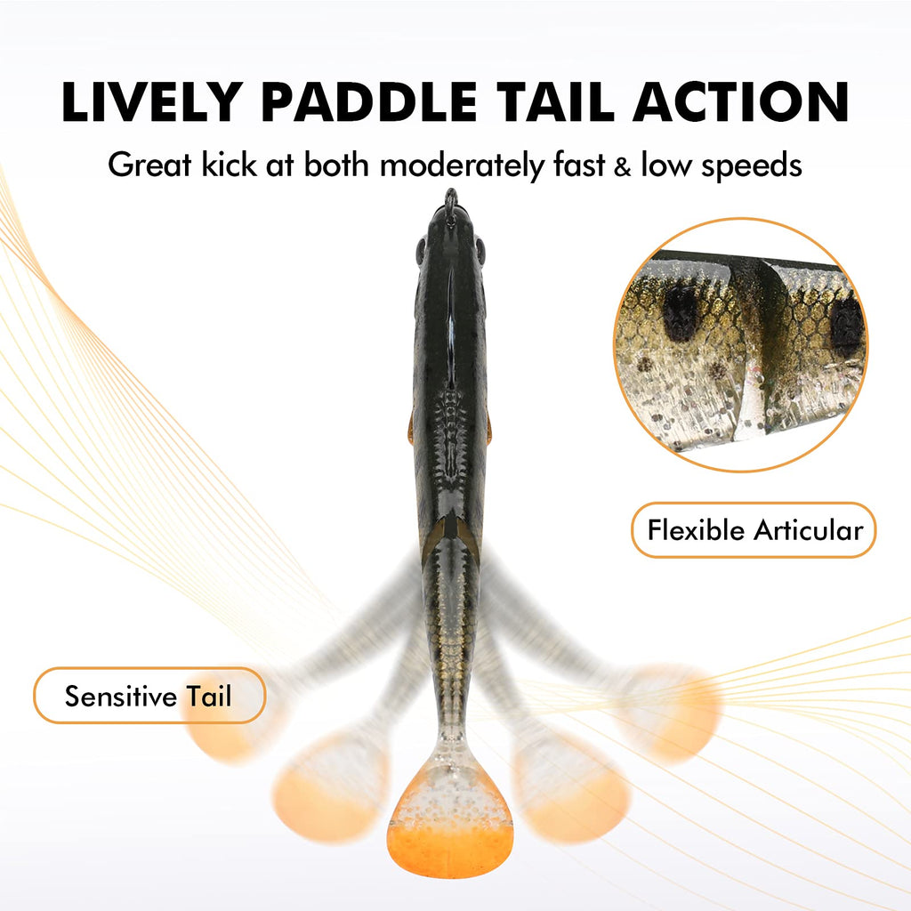 TRUSCEND Fishing Lures for Bass Trout Jighead Lures Paddle Tail Swimbaits Soft Fishing Baits Freshwater Saltwater Jigging Bass Fishing Gear Gifts for Men