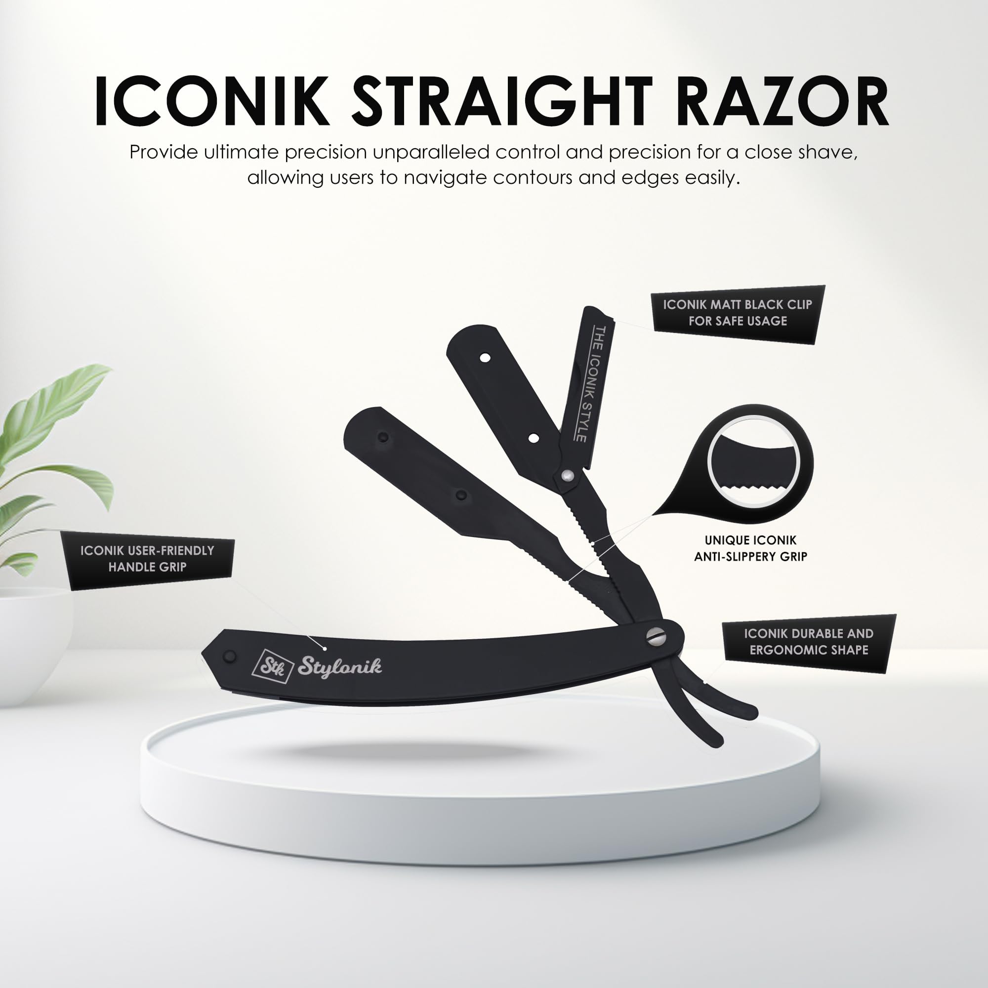 Stylonik Professional Straight Edge Barber Razor – 60 Single/30 Double-Sided Stainless Steel Blades for Men & Women, with Leather Case (Matt)