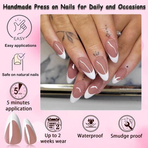 240pc Almond Press on Nails Medium Fake Nails, French Tips Nails Press on Nail Almond Glue on Nails Coffee Acrylic-Nail Medium Press-on French False Nail Artificial Fingernail with Glue Tab