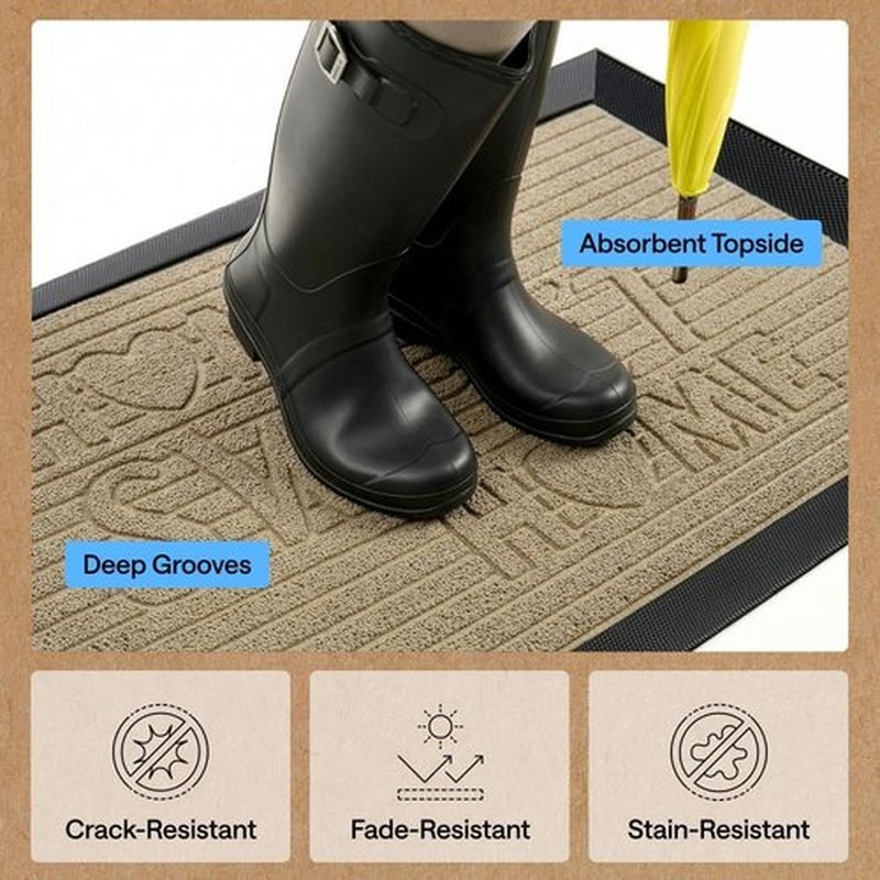 GORILLA GRIP Waterproof All-Season WeatherMAX Doormat - Stain & Fade Resistant, Easy Clean, 29x17