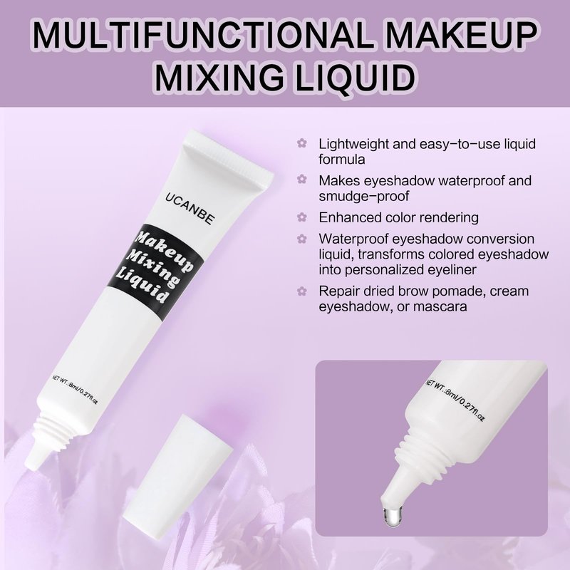 UCANBE Makeup Mixing Liquid - 0.27 Fl Oz Multi-Use Makeup Transformer - Custom Durability Eyeshadow, Waterproof Eyeliner, Shimmer Powder Pigment Enhancer (Clear)