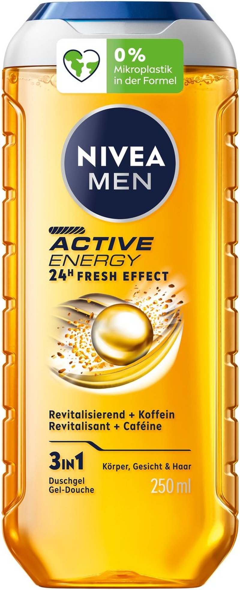 NIVEA MEN Active Energy 3-in-1 Shower Gel, Body Face Hair Wash with Caffeine, 8.4 fl oz