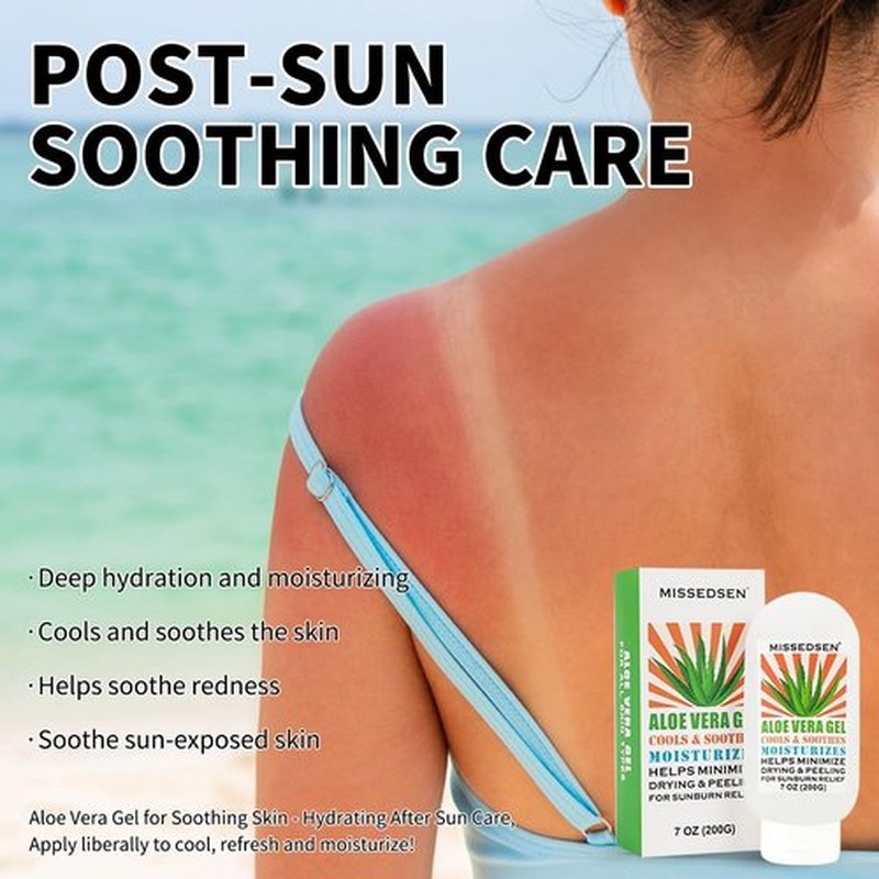 MISSEDSEN Pure & Organic Aloe Vera Gel for Sunburn Relief, After Sun Lotion for Face & Body Skin Care, Daily Facial Moisturizer & Acne Spot Treatment 7 OZ