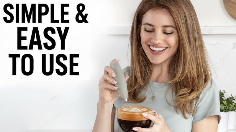Zulay Kitchen Milk Frother - Handheld Electric Whisk for Lattes, Matcha & Protein - Durable Stainless Steel - Black