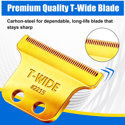 2PCS 2215 Replacement T Wide Blades Compatible with Wahl 5 Star Detailer Li Trimmer(8081) and (8171) - Adjustable Stainless-steel Zero-Gap Trimmer Blade ((3PCS-Gold)