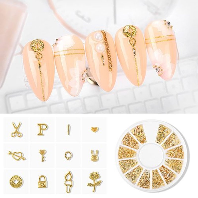 SILPECWEE 6 Boxes 3D Gold Nail Charms Hollow Metal Nail Studs Star Moon Heart Beach Nail Art Charms Nail Jewels Charms for Nails Design Nail Decoration for Acrylic Nails Accessories