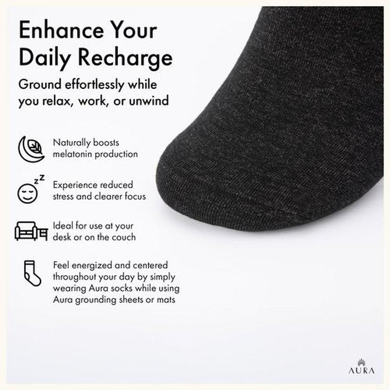 Aura™ Luxury Grounding Socks for Feet - 25% Pure Silver Grounding Socks for Women & Men - Black, Size Large