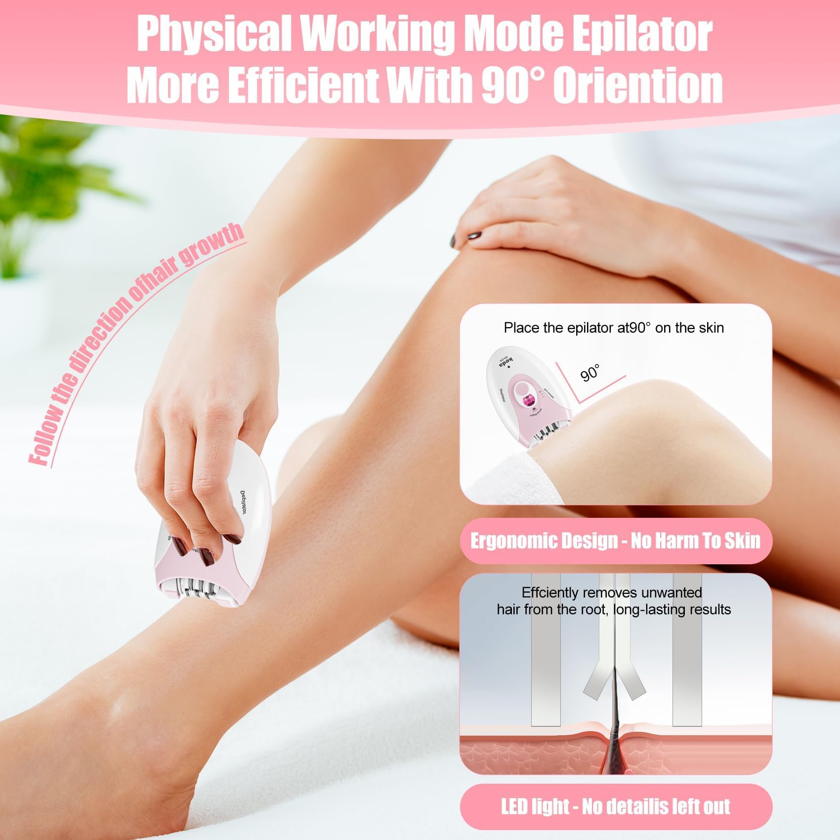 Epilator,2026 Upgraded Epilator for Women Rechargeable Cordless Hair Removal Device with LED Light & Dual Speeds, for Facial, Bikini, Arm, Leg, and Armpit