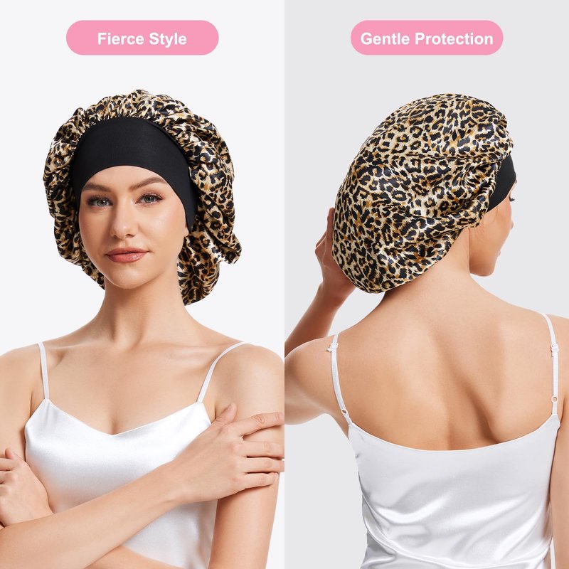 ZHENSILK 3PCS Silk Sleep Bonnet for Women, Large Satin Hair Caps with Elastic Band for Curly Hair and Frizz Control