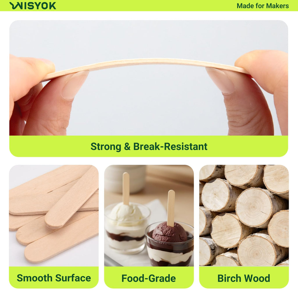 WISYOK 3.6'' Wooden Craft Sticks, 300pcs Mini Ice Cream Sticks, Natural Birtch Wood, Cakesicle, Cake Pop, Hair Removal and Waxing Supplies