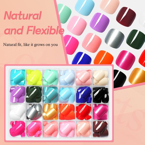 Lifextol 576PC Press on Toenails for Women Fake Toe nail Press ons Acrylic Toe Press on Nails Set, 24 Color Press on Toe nails Press on Fake Toenails Press ons Acrylic Toe Nail Tips Kit with Glue&Tabs