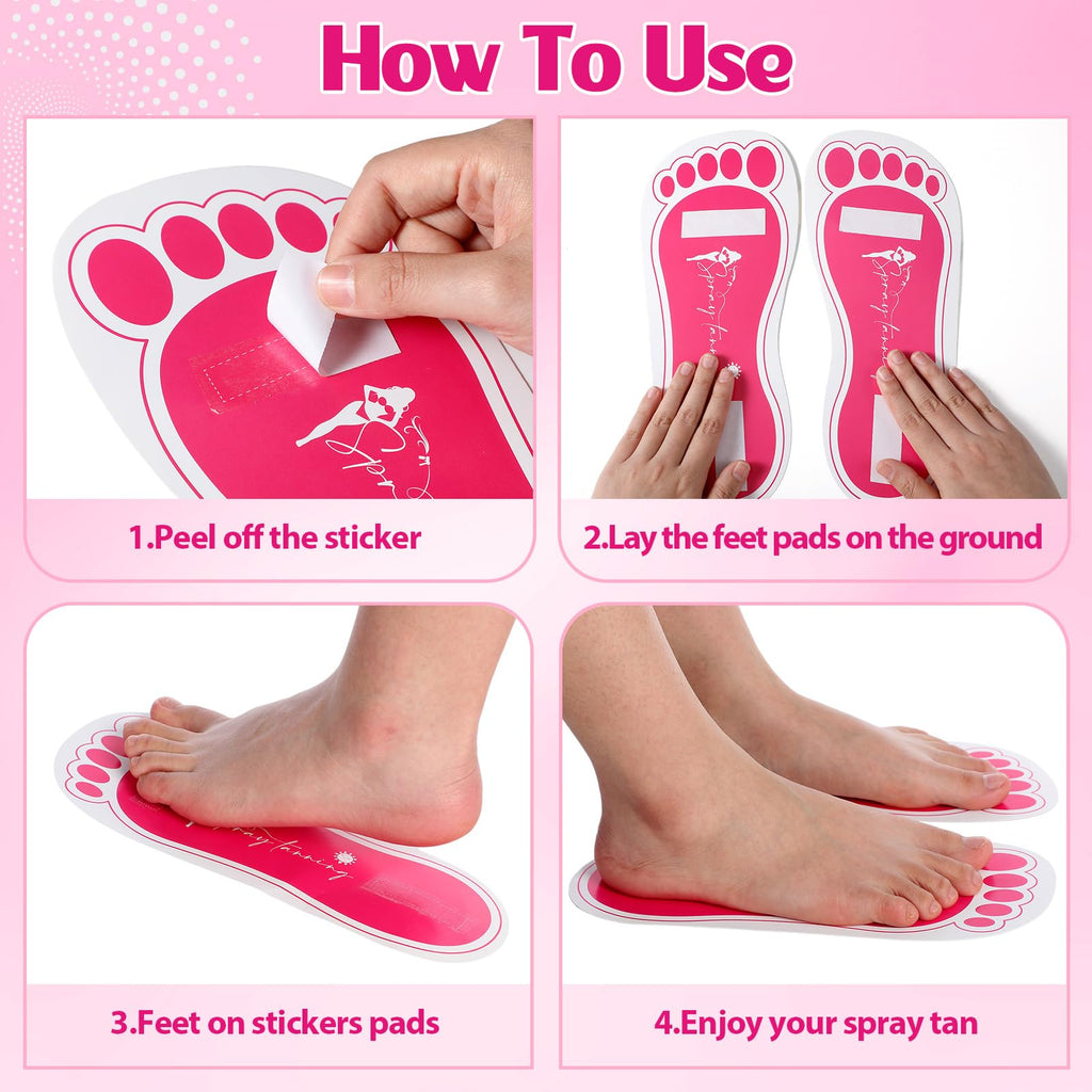 Suhine 120 Pairs (240 Feets) Disposable Spray Tanning Feet Pads Bulk Sticky Secure Spray Tan Feet Pads Accessories for Sunless Tanning Hygienic Foot Salons Spas(Black, Rose Red, Purple, Pink)