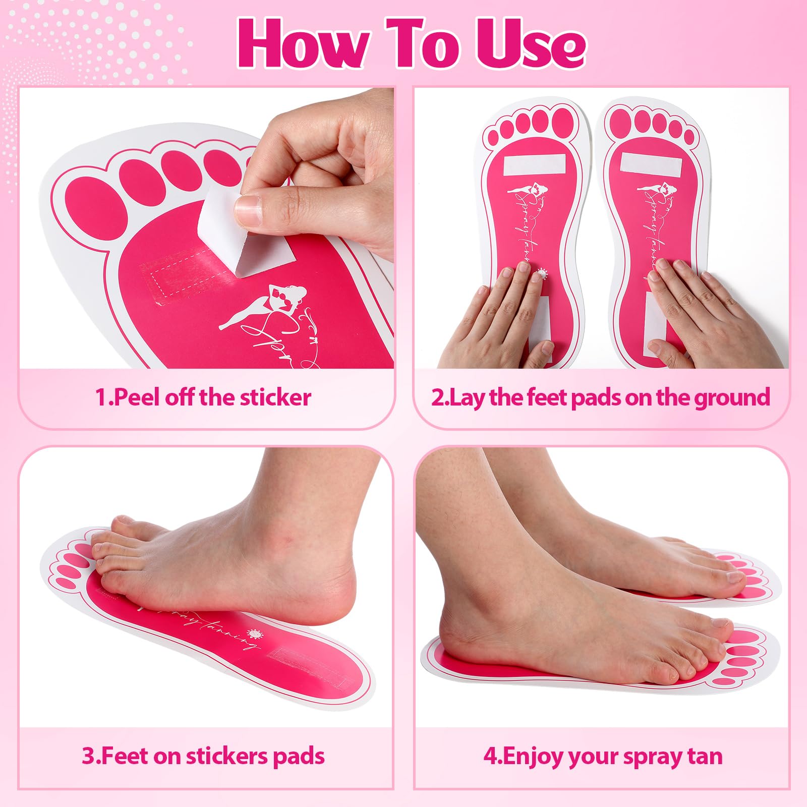 Suhine 120 Pairs (240 Feets) Disposable Spray Tanning Feet Pads Bulk Sticky Secure Spray Tan Feet Pads Accessories for Sunless Tanning Hygienic Foot Salons Spas(Black, Rose Red, Purple, Pink)