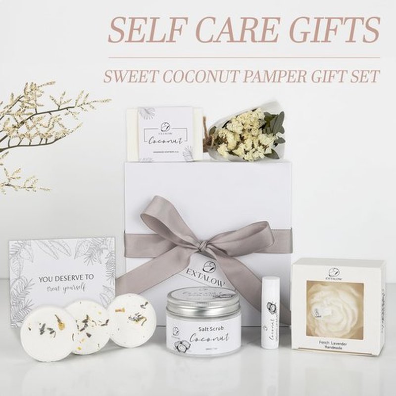 EXTALOW Spa Gifts for Women Bath and Body Gift Basket Valentines Day Gifts Coconut Lavender Home Spa Set Self Care Gift for Mom Sister Her Wife Birthday Gifts Spa Kit Care Package Thank You Gift