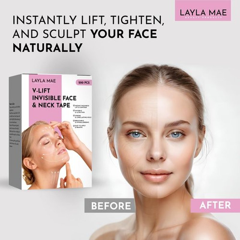 Layla Mae Face Lift Invisible Tape - Neck V-Face Lifting Patches for Tightening Loose Sagging Skin Wrinkles Eyebrow Eye Lift - Facial Adhesive Tapes for Under Makeup Instant Facelift (200PCS)