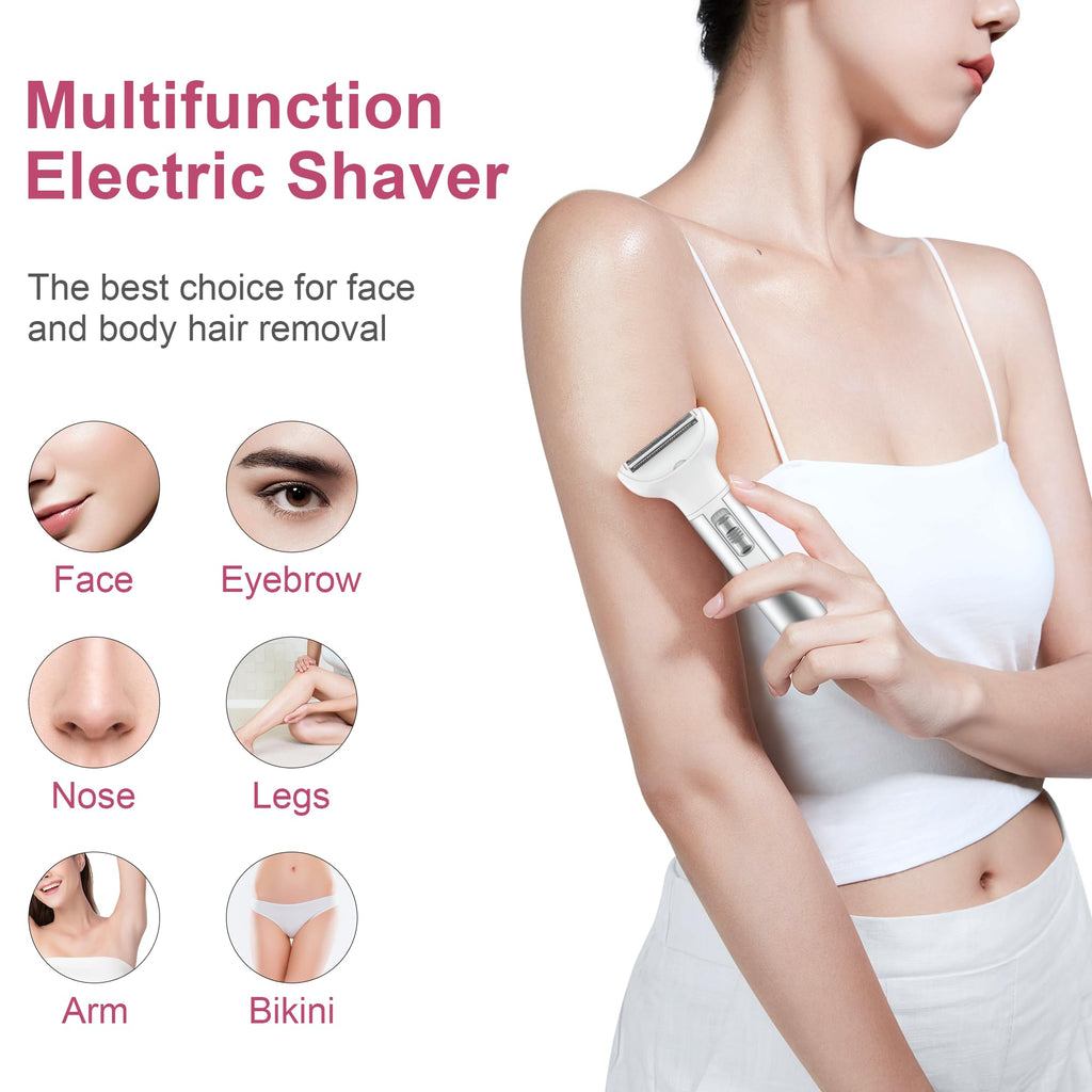 Electric Razor for Women,Hair Trimmer for Face Nose Eyebrow Beard Mustache Arm Leg Armpit Bikini,Painless Rechargeable Portable 5 in 1 Lady Body Shavers Set