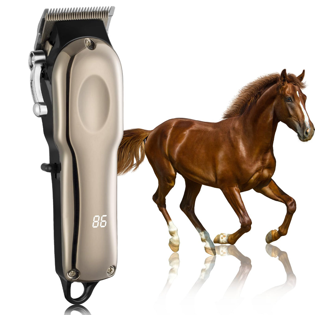 Ciphuoly Horse Clippers Cordless Quiet, Professional Livestock Clippers with 4 Guide Guards, Electric Rechargeable Cordless Grooming Clippers for Horse, Cats and Dogs