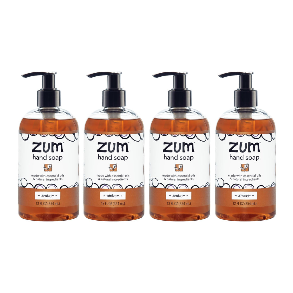 Zum Indigo Wild Hand Soap – Natural Liquid Soap for Bathroom & Kitchen – Amber Scent – 12 oz (4 Pack)