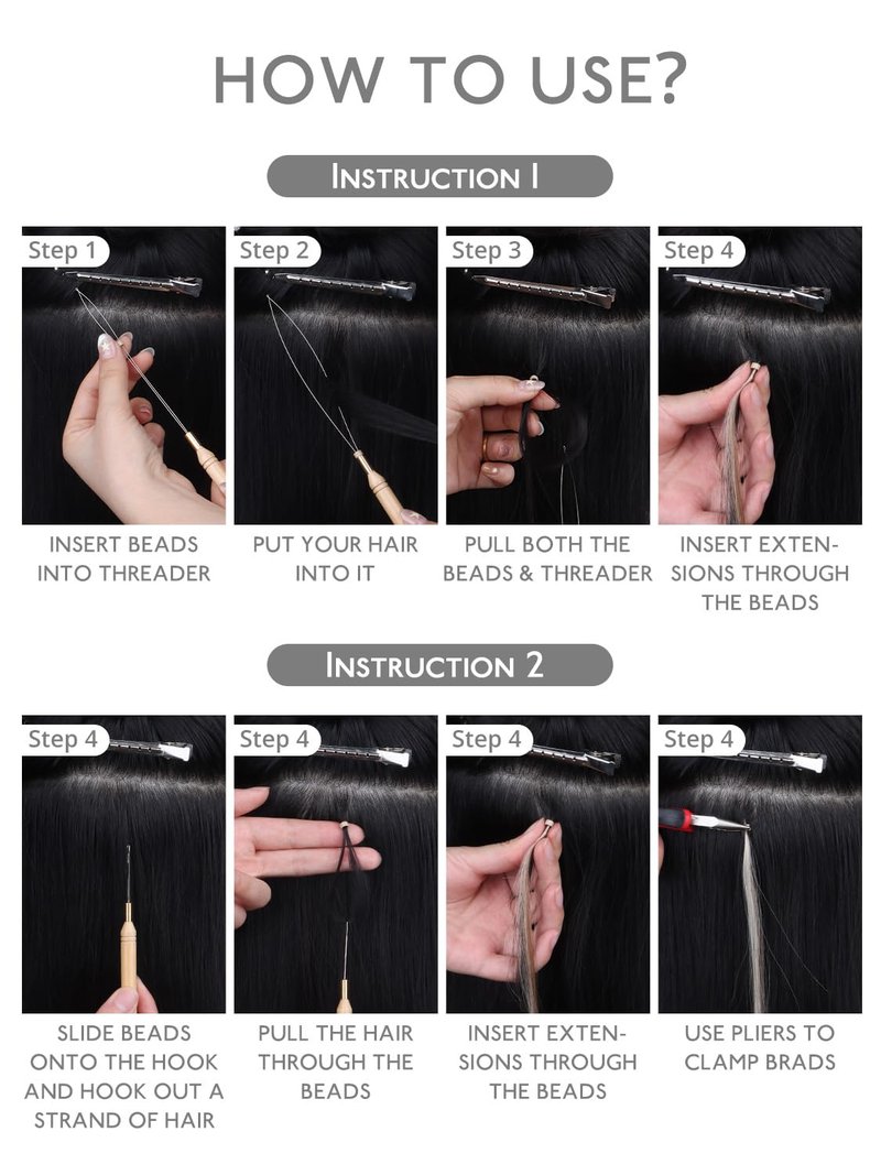 WENNALIFE Sew in Hair Extension Kit Hair Extension Tools, 200 PCS Blonde Micro Ring Beads, 1 Pulling Needle, 1 Loop Needle, 1 Plier, 1 Thread, 4 Curved Needles, 2 Straight Needles, 2 J-needles