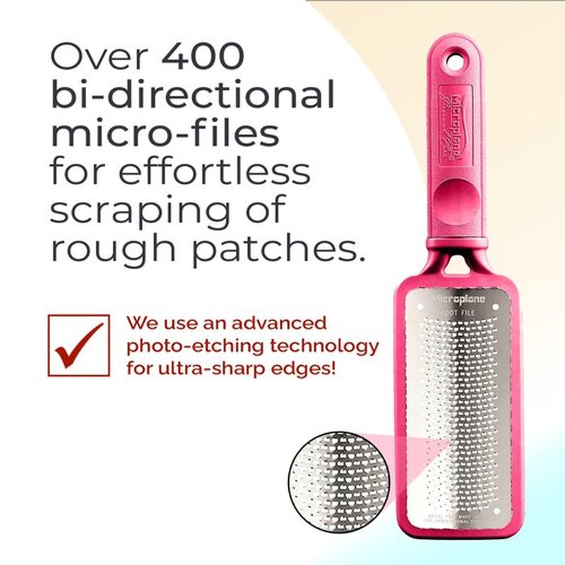 Microplane Colossal Foot File - Original Stainless Steel Callus Remover & Gentle Foot Scrubber | Pink