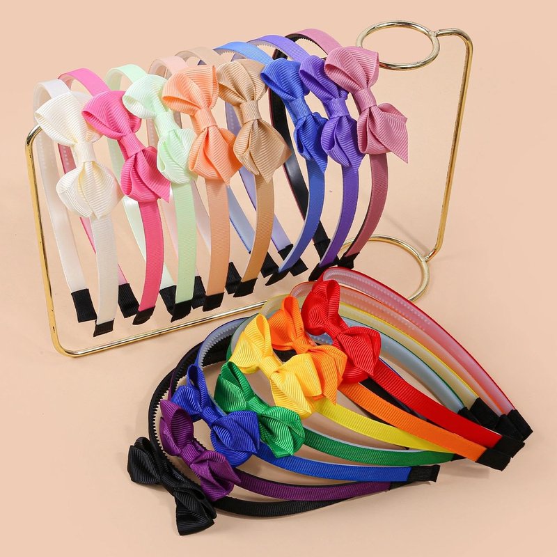 WJYX BOWS 15pcs/set Satin Bow Headbands, Colorful Ribbon Hair Hoops Non-Slip Fashion Hair Accessories for Daily Wear and Casual Outfits