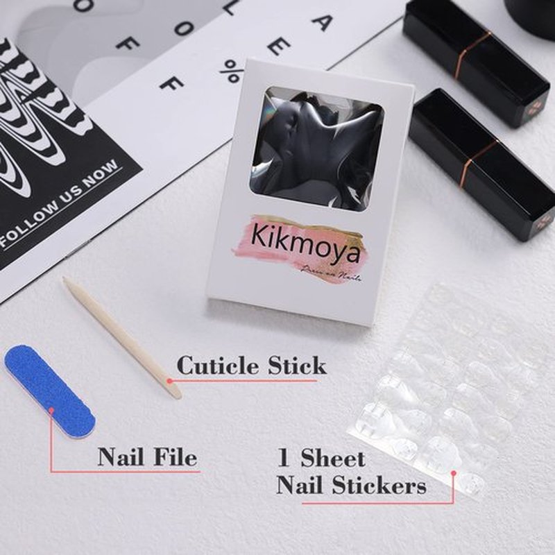 Kikmoya Matte Pure Black Extra Long Stiletto Press on Nails, 24pcs Fake False Nails, Artificial Stick on Manicure for Women